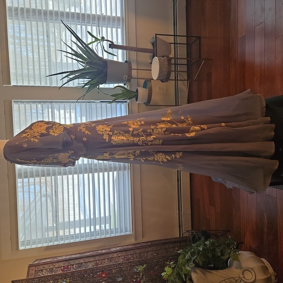 Asos Embroidered Floral Crepe Formal Party Maxi Dress Gray Womens Size 12 - Picture 5 of 12